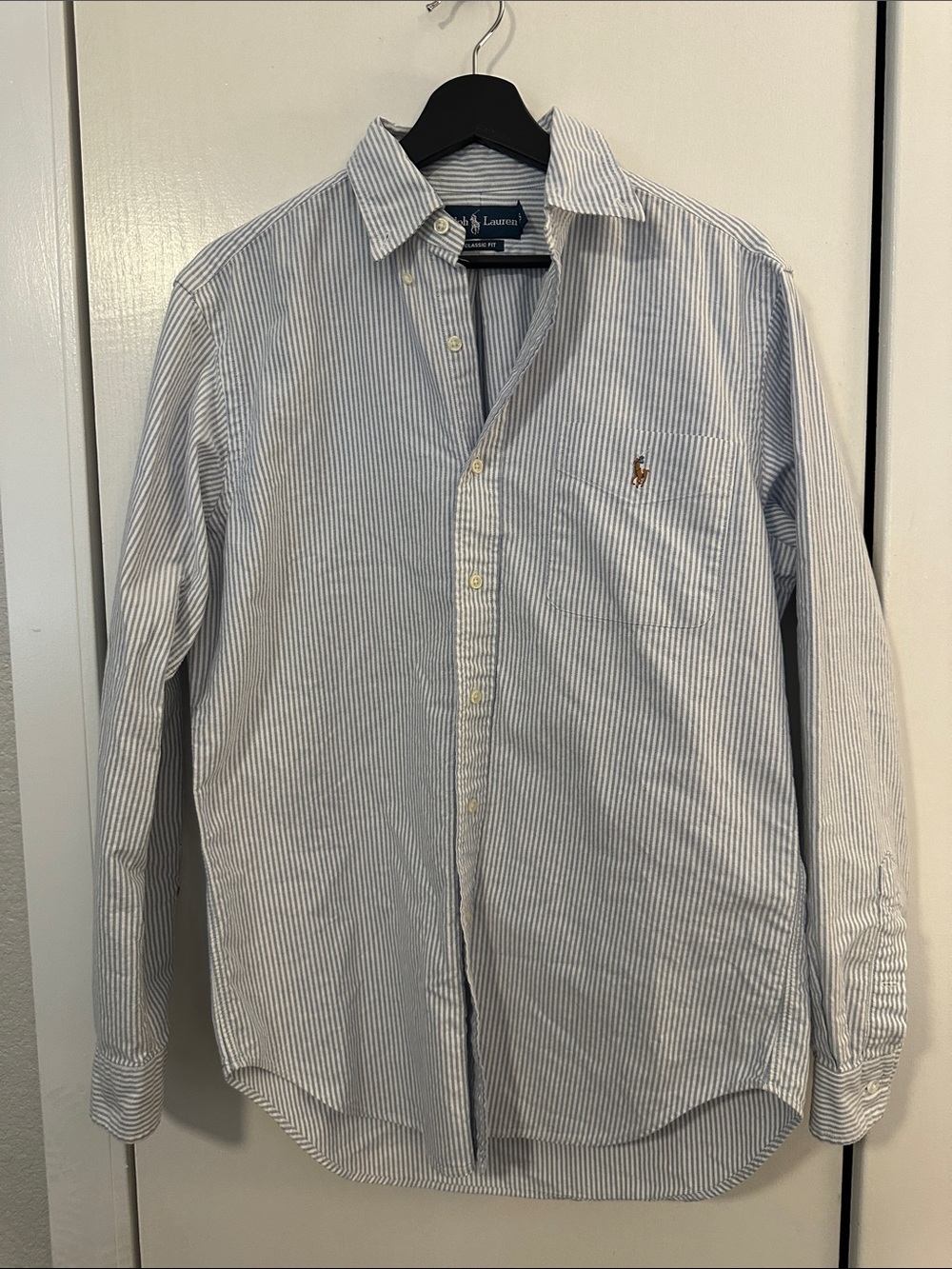 Ralph Lauren Blue and White Striped Button-Down Shirt